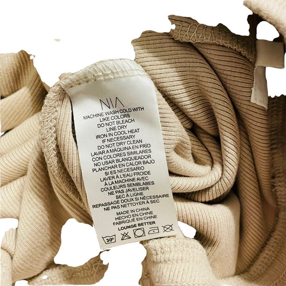 NIA Straight Leg Taupe High Waist Soft Lounge Puddle Hem Drawstring Pants. Sz L - Picture 5 of 11